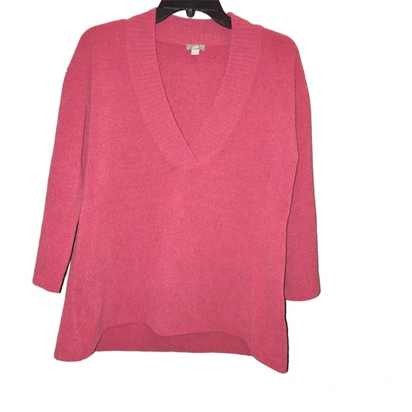 J Jill Chenille V-Neck Bell Sleeve Sweater Currant Rose coral Small‎ - Picture 1 of 5